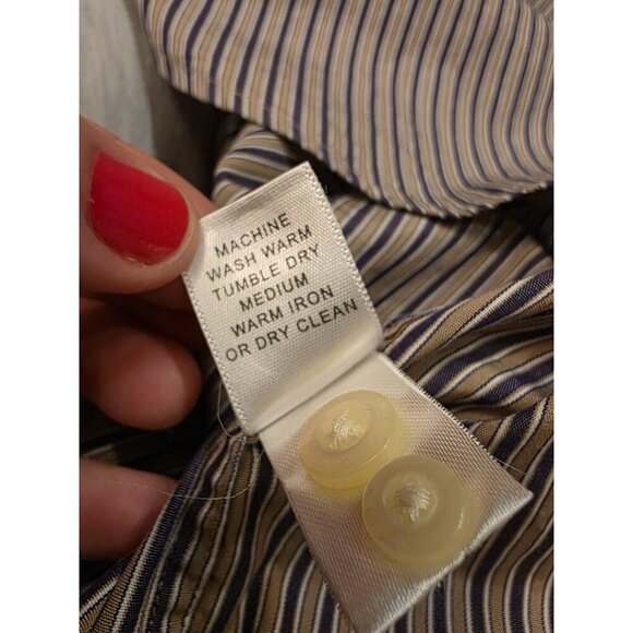 Banana Republic Button Up Shirt Mens XL 17-17.5 Purple Tan Stripes Cotton Slim - Picture 10 of 10